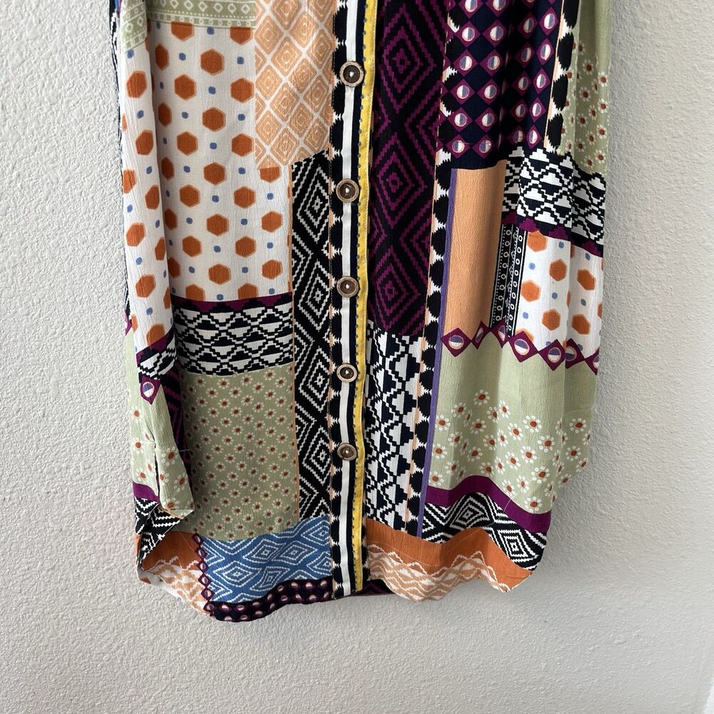 ANTHROPOLOGIE Women's Everyway Shirt Dress Size 2P Patchwork Boho Colorful Artsy - Picture 5 of 16